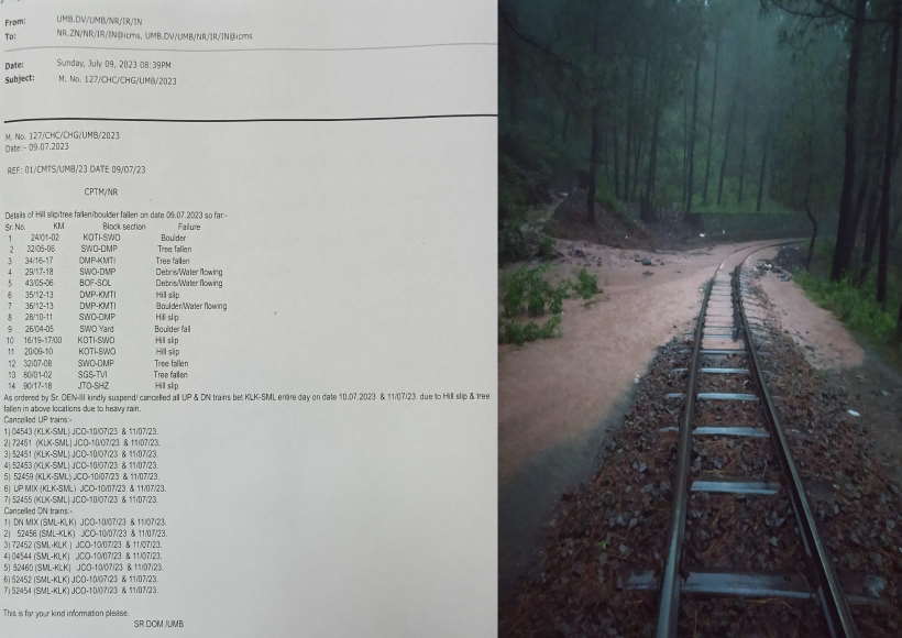 कालका-शिमला रेल यातायात निलंबित, दो दिन नहीं चलेगी टॉय ट्रेन