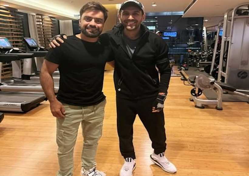 Kartik Aaryan meets Afghan cricketer Rashid Khan at gym