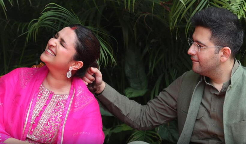 परिणीति चोपड़ा और राघव चड्ढा(तस्वीर क्रेडिट@abpanandatv)