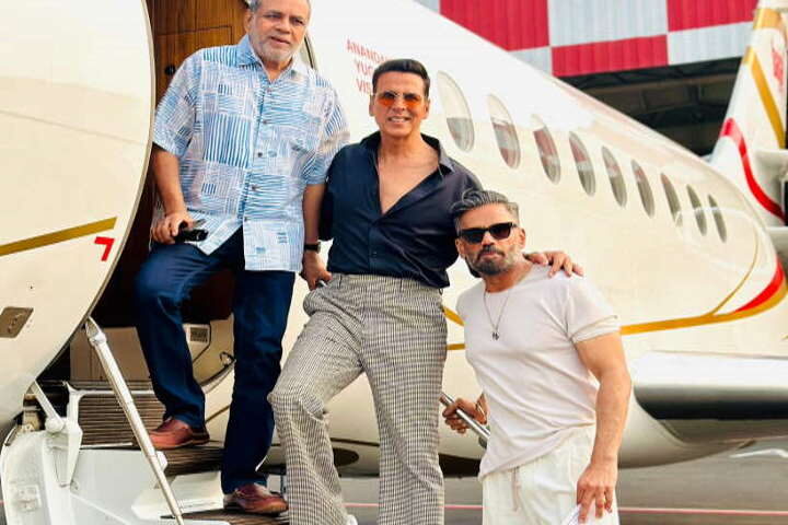 अक्षय कुमार,परेश रावल और सुनील शेट्टी(तस्वीर क्रेडिट @pakkatelugunewz)