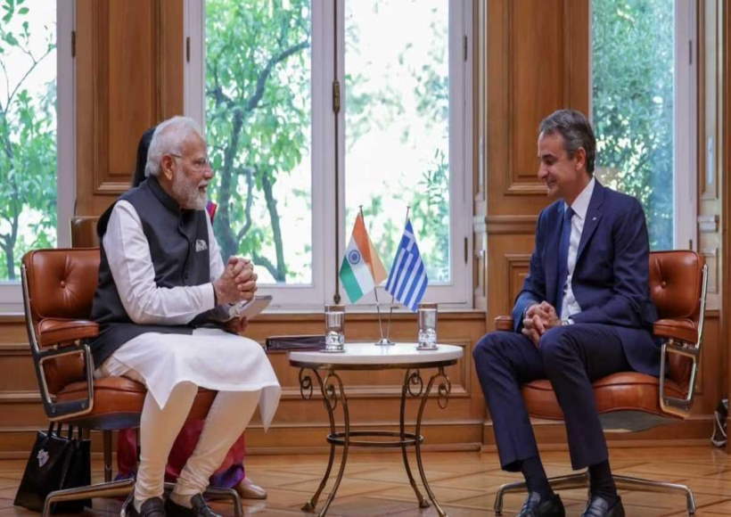 प्रधानमंत्री नरेंद्र मोदी और ग्रीस के प्रधानमंत्री किरियाकोस मित्सोताकिस (तस्वीर क्रेडिट@NewsDeshbandhu)