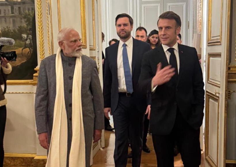 अमेरिकी उपराष्ट्रपति जेडी वेंस,प्रधानमंत्री नरेंद्र मोदी,फ्रांस के राष्ट्रपति इमैनुएल मैक्रों (तस्वीर क्रेडिटbusiness standard)
