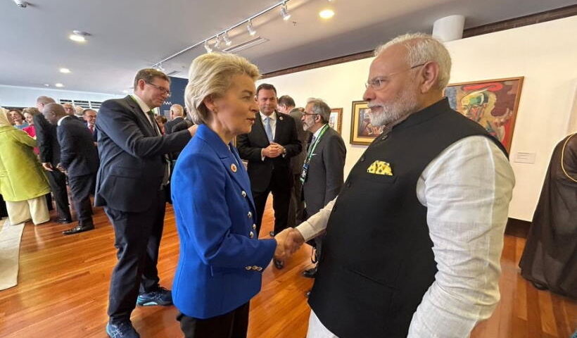 ईयू की अध्यक्ष उर्सुला वॉन डेर,प्रधानमंत्री नरेंद्र मोदी (तस्वीर क्रेडिट@premranjanPR)