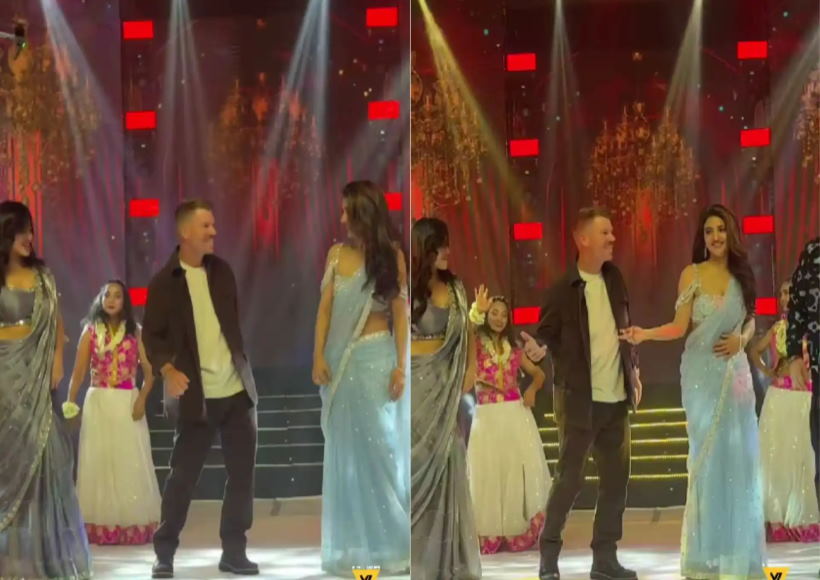 रॉबिनहुड ट्रेलर लॉन्च पर श्रीलीला और नितिन के साथ डेविड वार्नर