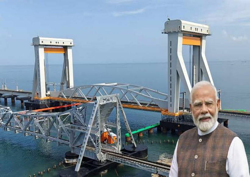 प्रधानमंत्री नरेंद्र मोदी ने किया पंबन ब्रिज का उद्घाटन (तस्वीर क्रेडिट@BJP4SEEMA)
