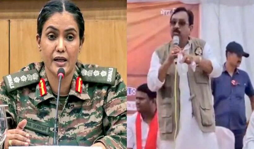 मध्य प्रदेश के मंत्री कुंवर विजय शाह और भारतीय सेना की अधिकारी कर्नल सोफिया कुरैशी (तस्वीर क्रेडिट@DR_Ambedkarji)