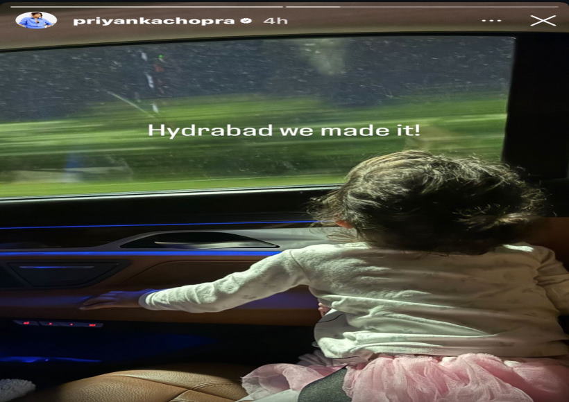प्रियंका चोपड़ा जोनस बेटी मालती मैरी के साथ हैदराबाद पहुँची (तस्वीर क्रेडिट@mukesh_pc)