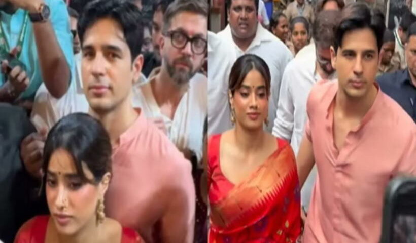 लालबागचा राजा के दरबार में पहुँची जान्हवी कपूर और सिद्धार्थ मल्होत्रा (तस्वीर क्रेडिट@LokmatTimes_ngp)