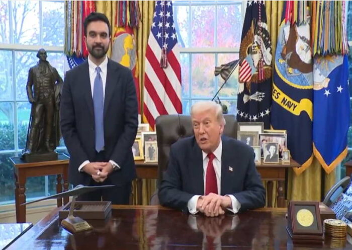 अमेरिका के राष्ट्रपति डोनाल्ड ट्रंप और न्यूयॉर्क के नवनिर्वाचित मेयर जोहरान ममदानी (तस्वीर क्रेडिट@AIRNewsHindi)