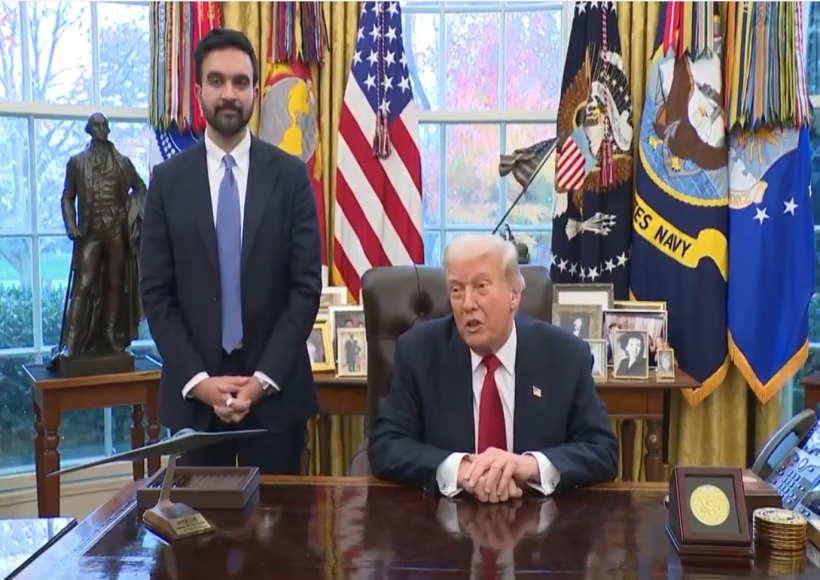 अमेरिका के राष्ट्रपति डोनाल्ड ट्रंप और न्यूयॉर्क के नवनिर्वाचित मेयर जोहरान ममदानी (तस्वीर क्रेडिट@AIRNewsHindi)