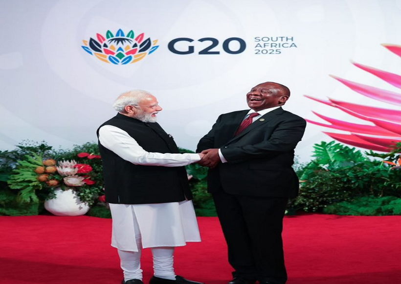प्रधानमंत्री नरेंद्र मोदी और दक्षिण अफ्रीका के राष्ट्रपति सिरिल रामफोसा (तस्वीर क्रेडिट@GopiSpeaks)