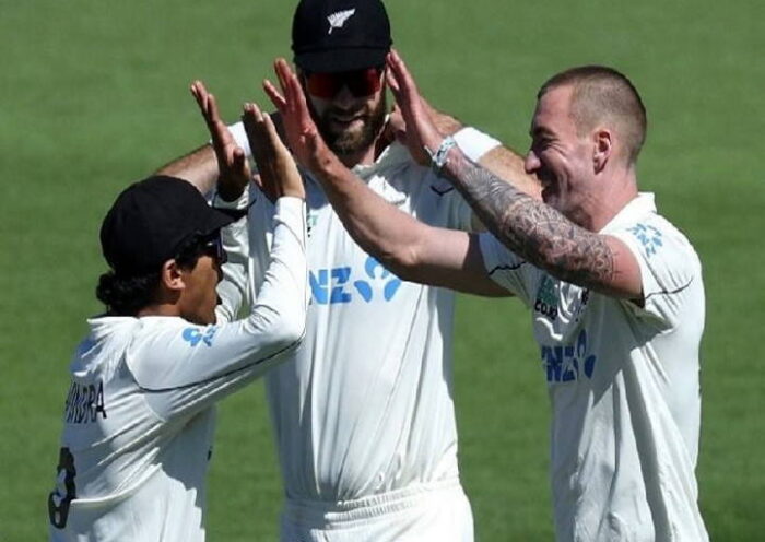 वेलिंगटन टेस्ट के पहले दिन न्यूजीलैंड के ब्लेयर टिकनर ने ली चार विकेट (तस्वीर क्रेडिट@wiplayers)