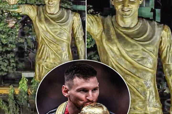 लियोनल मेसी की 70 फुट की प्रतिमा (तस्वीर क्रेडिट@SKBishnoi29Rule)