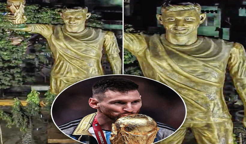 लियोनल मेसी की 70 फुट की प्रतिमा (तस्वीर क्रेडिट@SKBishnoi29Rule)