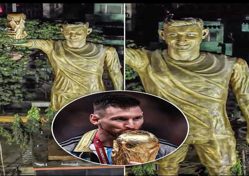 लियोनल मेसी की 70 फुट की प्रतिमा (तस्वीर क्रेडिट@SKBishnoi29Rule)