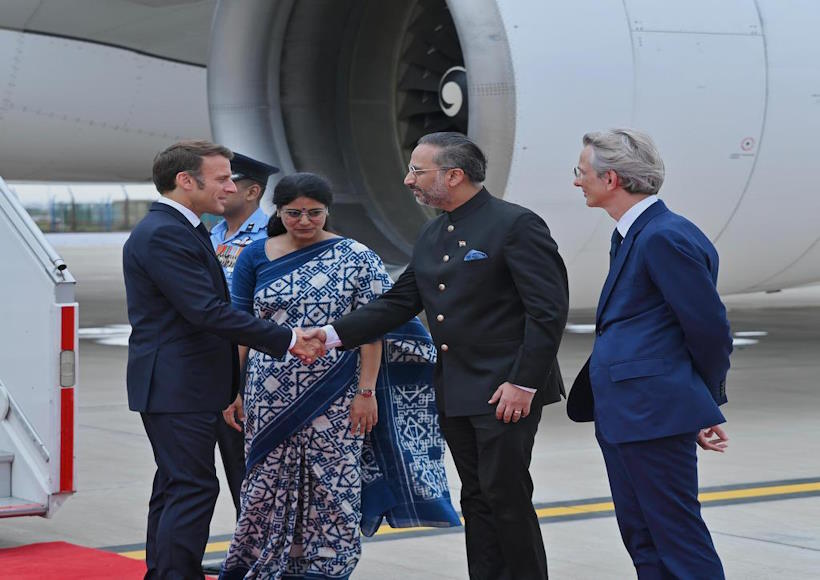 फ्रांस के राष्ट्रपति इमैनुएल मैक्रों का भारत दौरा (तस्वीर क्रेडिट@AnupriyaSPatel)