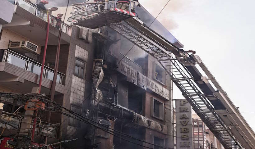 दिल्ली के पालम में चार मंजिला इमारत में भीषण आग (तस्वीर क्रेडिट@airnewsalerts)