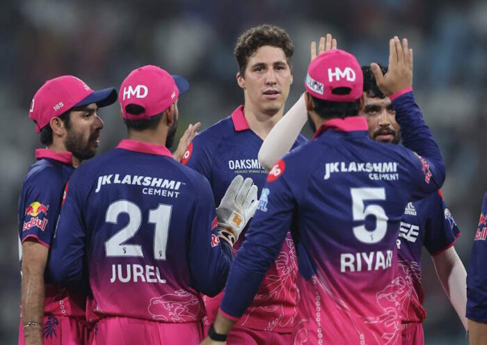 राजस्थान रॉयल्स के तेज गेंदबाज नांद्रे बर्गर पर लगा जुर्माना (तस्वीर क्रेडिट@we_knowd)