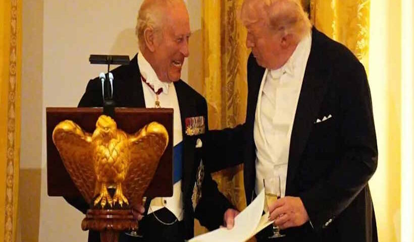 अमेरिकी राष्ट्रपति डोनाल्ड ट्रंप और ब्रिटेन के सम्राट किंग चार्ल्स तृतीय (तस्वीर क्रेडिट@hobe_250)