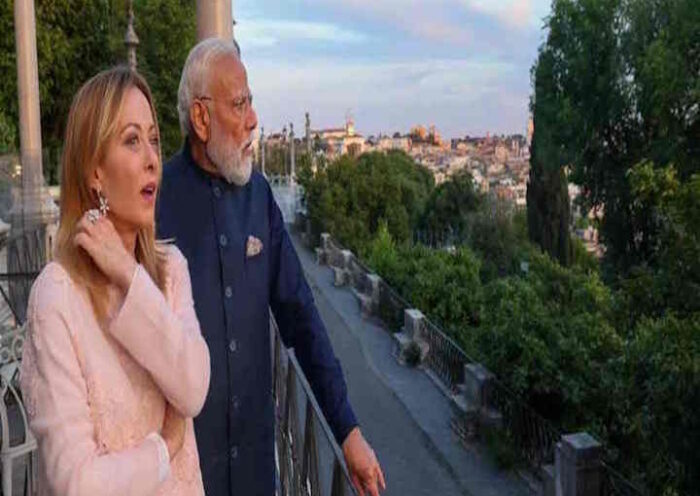 प्रधानमंत्री नरेंद्र मोदी और इटली की प्रधानमंत्री जॉर्जिया मेलोनी (तस्वीर क्रेडिट@rashtra_press)