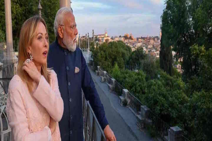 प्रधानमंत्री नरेंद्र मोदी और इटली की प्रधानमंत्री जॉर्जिया मेलोनी (तस्वीर क्रेडिट@rashtra_press)