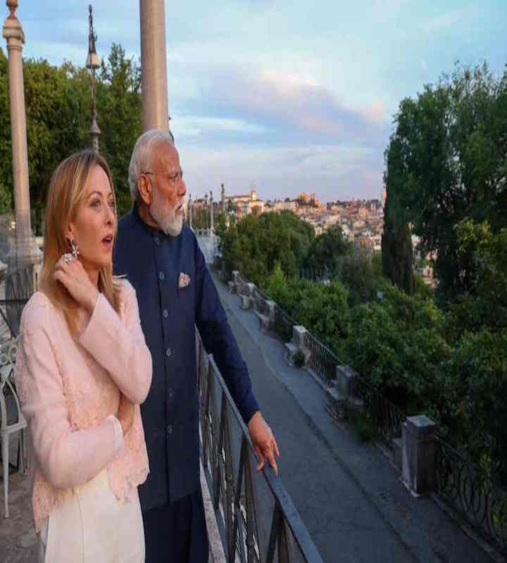 प्रधानमंत्री नरेंद्र मोदी और इटली की प्रधानमंत्री जॉर्जिया मेलोनी (तस्वीर क्रेडिट@rashtra_press)