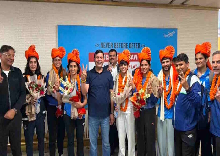 कॉमनवेल्थ गेम्स 2026 के विजेताओं का दिल्ली में भव्य स्वागत (तस्वीर क्रेडिट@OPDhankar)
