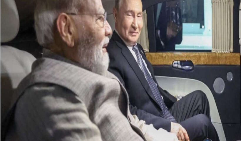 प्रधानमंत्री नरेंद्र मोदी और रूस के राष्ट्रपति व्लादिमीर पुतिन (तस्वीर क्रेडिट@SUNILPHALWAN3)