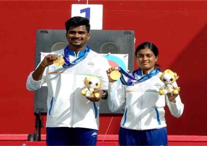 एशियन गेम्स 2026 में मिक्स्ड कंपाउंड आर्चरी में भारत का सोना (तस्वीर क्रेडिट@chsantokhsingh)