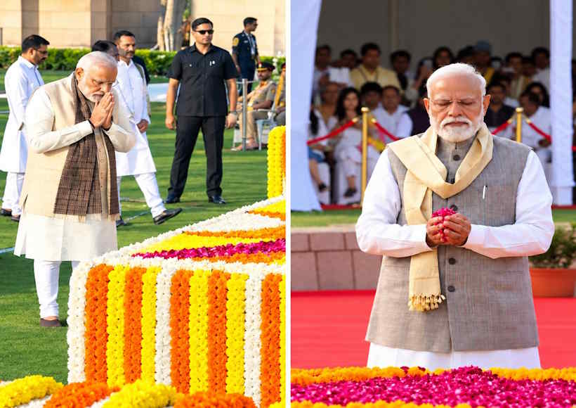 महात्मा गांधी की 157वीं जयंती पर प्रधानमंत्री मोदी ने राजघाट पर अर्पित की श्रद्धांजलि (तस्वीर क्रेडिट@Kpgour72)