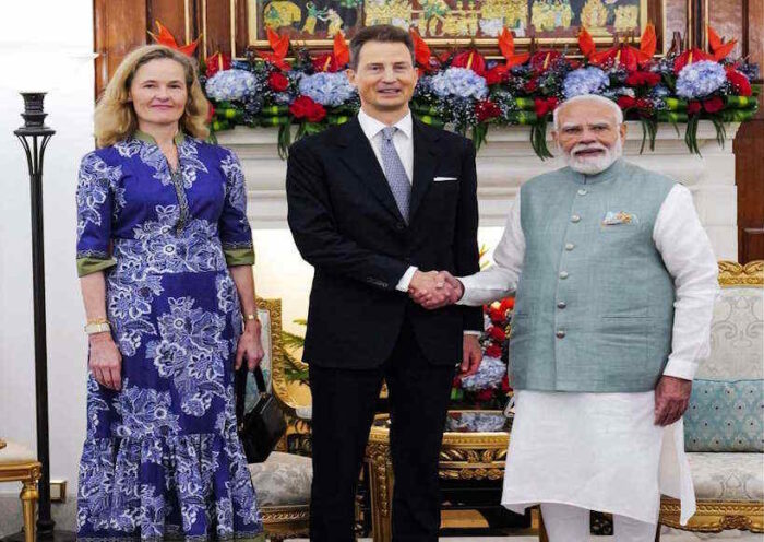 पीएम मोदी से मिले लिकटेंस्टीन के युवराज एलोइस और प्रिंसेस सोफी (तस्वीर क्रेडिट@RonanSylas65136)