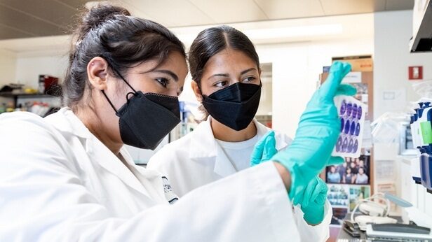 Sonali Chaturvedi (L) and her colleagues in Leor Weinberger's lab at Gladstone Institutes