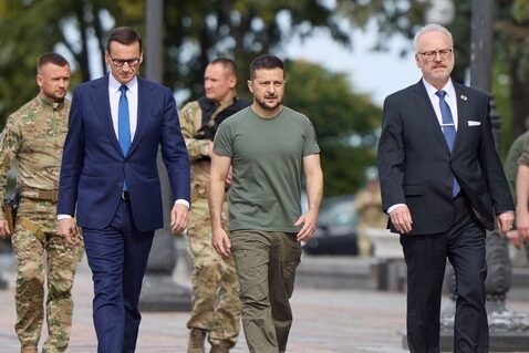 Ukrainian President Volodymyr Zelensky meets visiting Latvian counterpart Egils Levits and Polish Prime Minister Mateusz Morawiecki