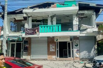 A house is damaged after an earthquake