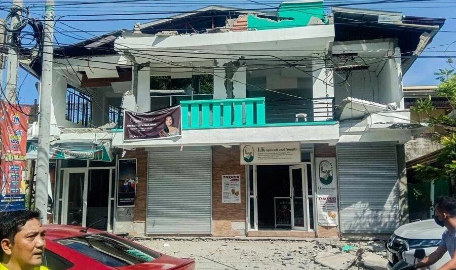 A house is damaged after an earthquake