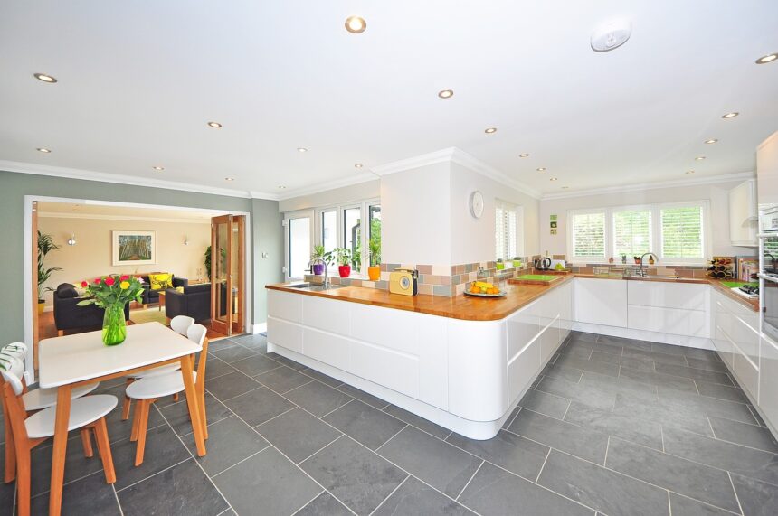 Dining room with tiles