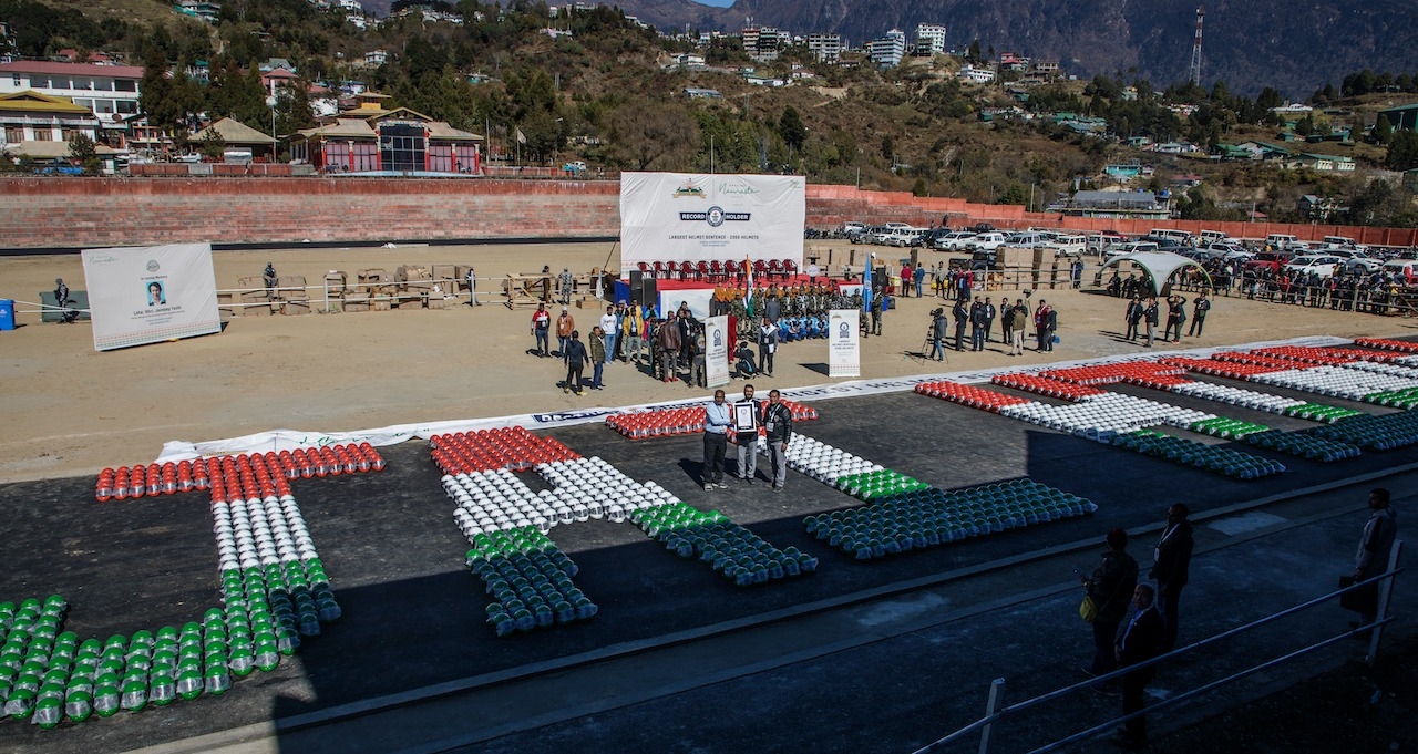 Tawang district enters Guinness World Records by forming largest helmet sentence