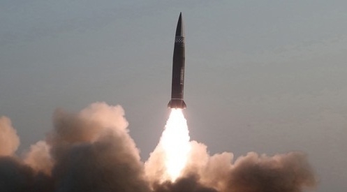 TV news footage on North Korea's firing of a long-range ballistic missile and two short-range ones