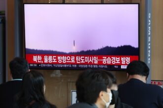 TV news footage on North Korea's firing of ballistic missiles