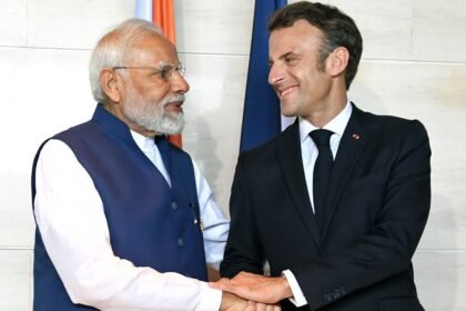 PM Narendra Modi with France president Emmanuel Macron