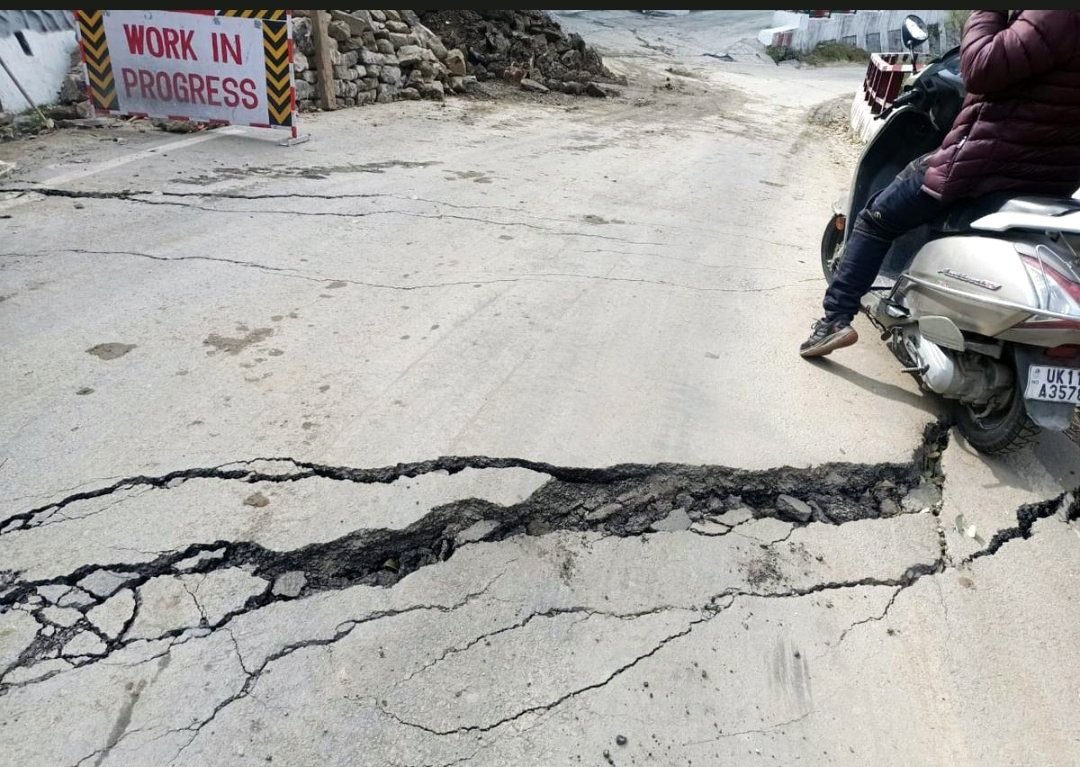 A massive crack developed in a road