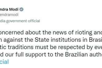 PM Modi expresses concern over Brazil riots