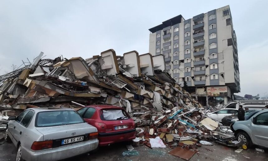 A building destroyed in a earthquake in Kahramanmaras, Turkey