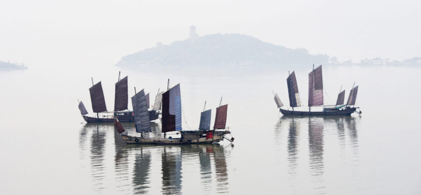 Boats rest on the Taihu Lake