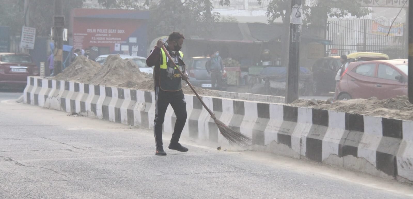 NDMC sweeper sweep on road