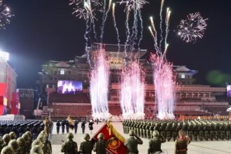 North staging a military parade at Kim Il Sung Square