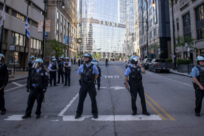 Police stand guard