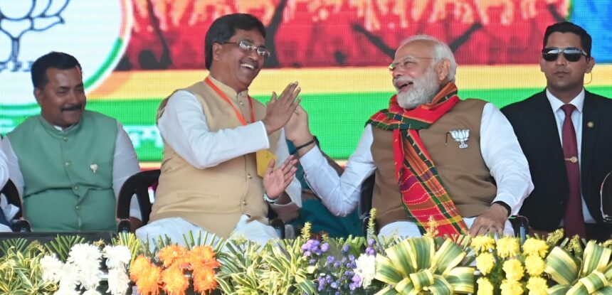 Prime Minister Narendra Modi in a conversation with Tripura Chief Minister Manik Saha