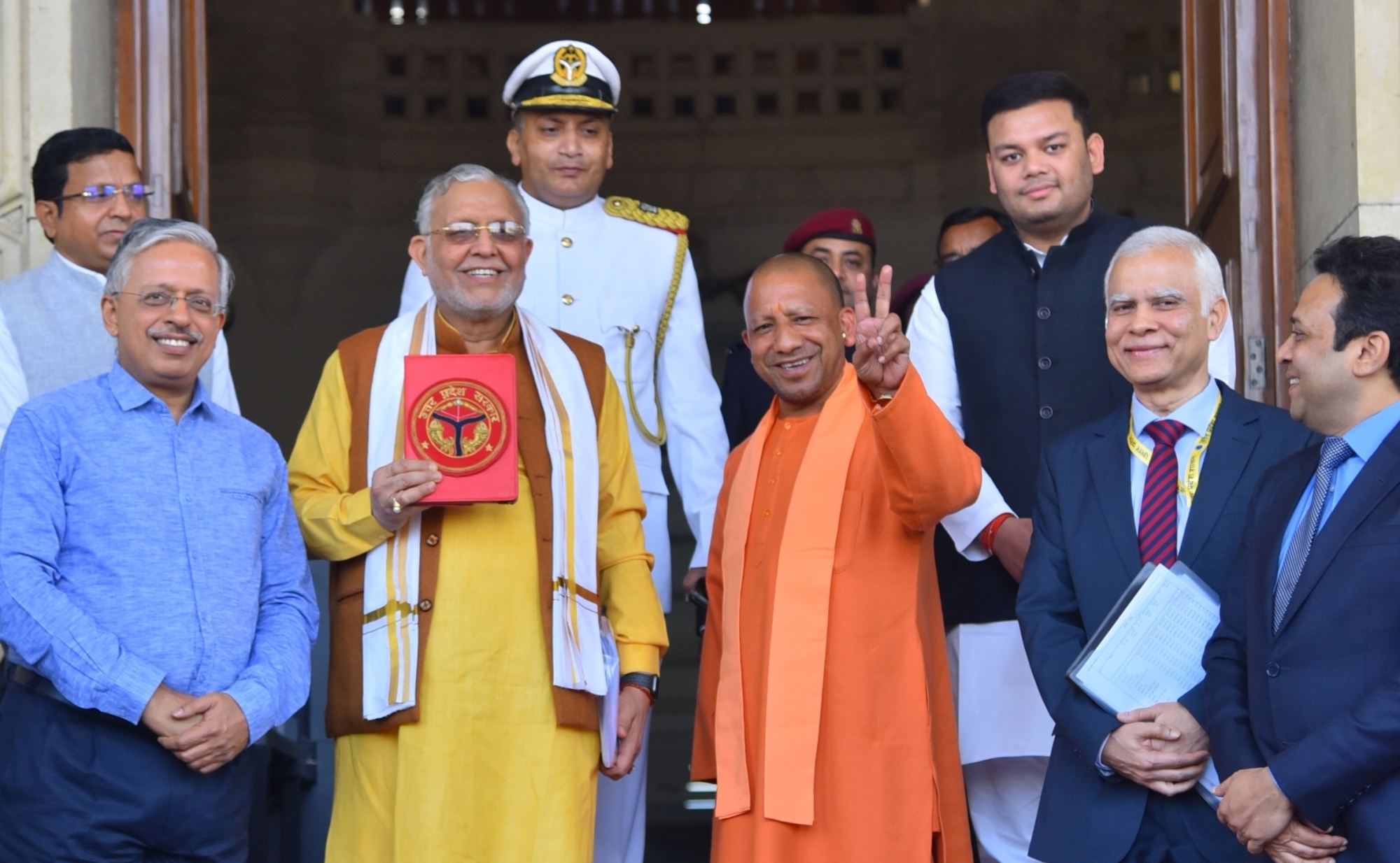 Uttar Pradesh Chief Minister Yogi Adityanath and Finance Minister Suresh Khanna