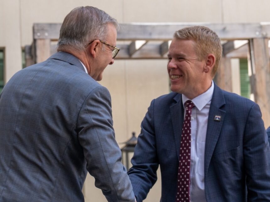 New Zealand Prime Minister Chris Hipkins and Australian Prime Minister Anthony Albanese